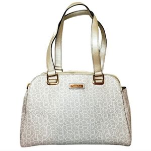 Calvin Klein Almond Monogram Large Satchel Bag